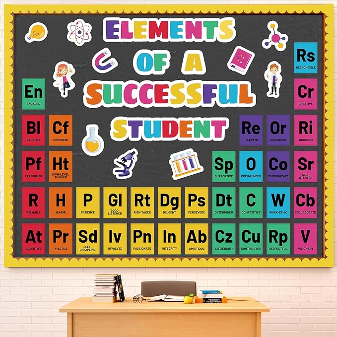 Science Chemistry Bulletin Board Decorations Set Chemistry Periodic Table Poster Bulletin Board Kit Paper Cutouts for Back to School Classroom Laboratory Home Wall Door Decor Supplies