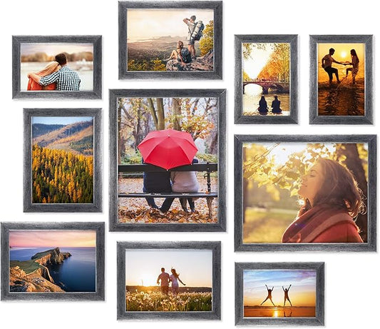 Giftgarden 10-Pack Distressed Silver Picture Frames for Various Sizes Photos, Four 4x6, Four 5x7, Two 8x10, Multi Assorted Antique Silver Frame Collage for Wall or Tabletop