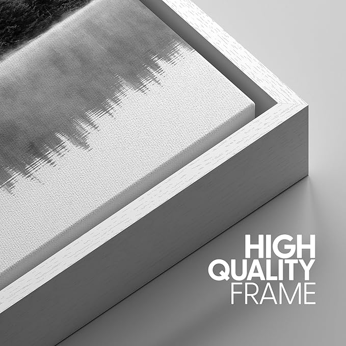 SIGNWIN 3 Piece Framed Canvas Wall Art Woodland Nursery Decor Black and White Forest with Lake Nature Abstract Traditional Home Artwork Decoration for Living Room,Bedroom - 16"x24"x3 White