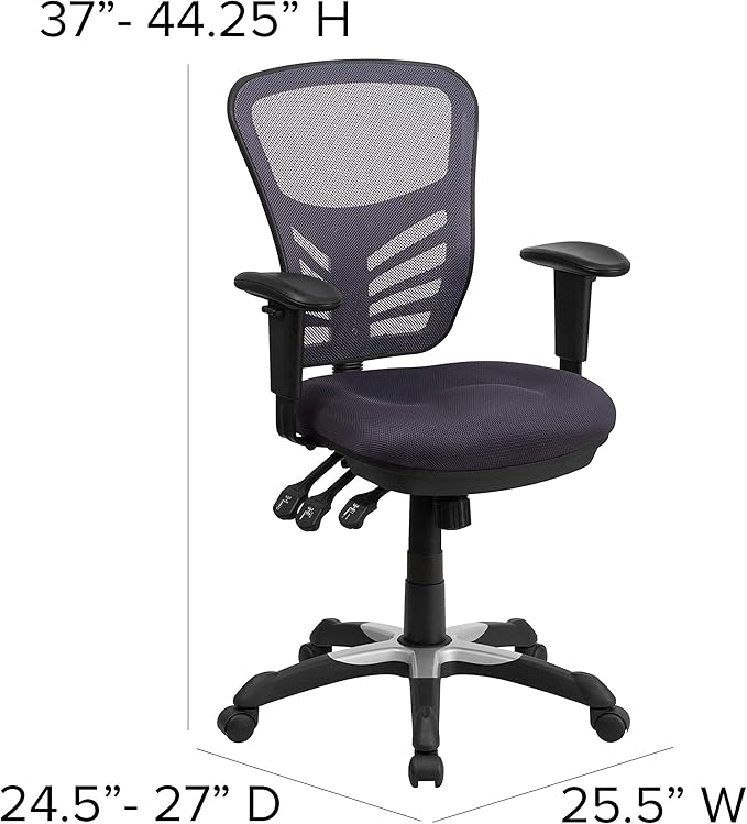 Flash Furniture Nicholas Mid-Back Swivel Office and Gaming Chair, Ergonomic Mesh Office Chair with Adjustable Lumbar Support and Height, Dark Gray