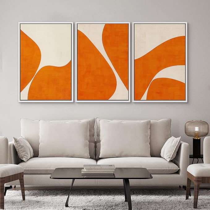 SIGNWIN Framed Wall Art Print Set Modern Abstract Orange Geometric Mid-Century Minimalist Photography Modern Art Minimalist Closeup Dramatic for Living Room, Bedroom, Office - 24"x36"x3 White