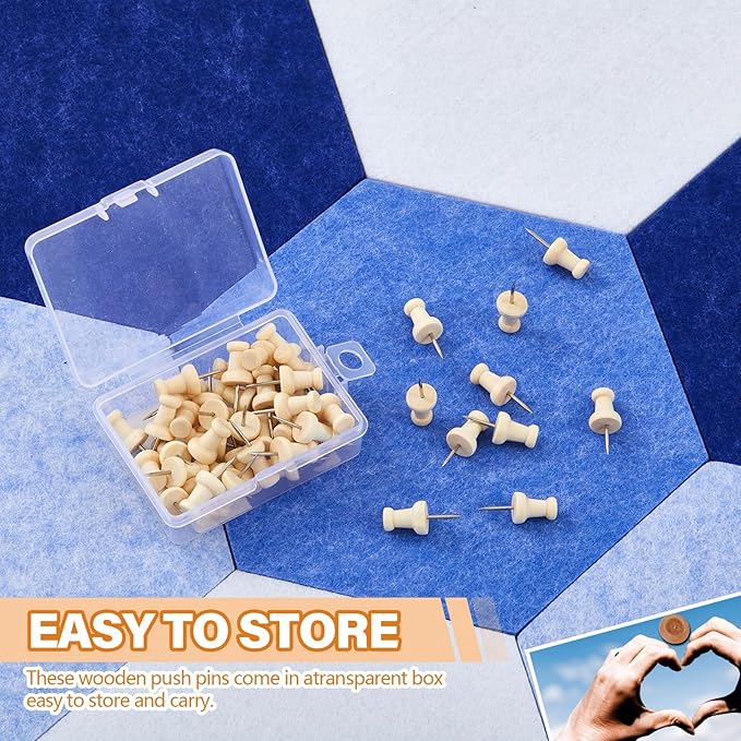 16 Pcs Hexagon Cork Board for Walls with 50 Wooden Push Pins 6.7 x 5.9 in Felt DIY Tiles Notice with Nano Tape Hanging Bulletin Board for Home Photo Office Memo Note (Blue)