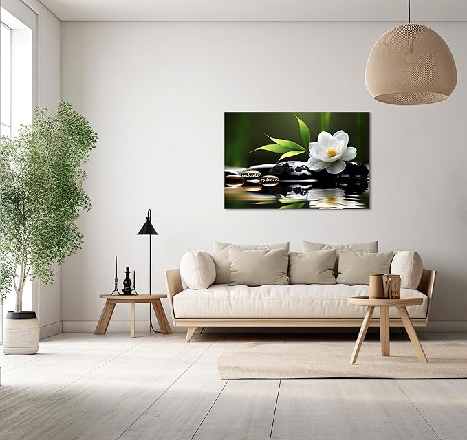 YIOZHAOFH Lotus Flower Wall Art Zen Canvas Inhale Exhale Poster Black Spas Nature Prints Pictures for Meditation Wall Decor Framed Artwork Ready to Hang (24.00" x 36.00")