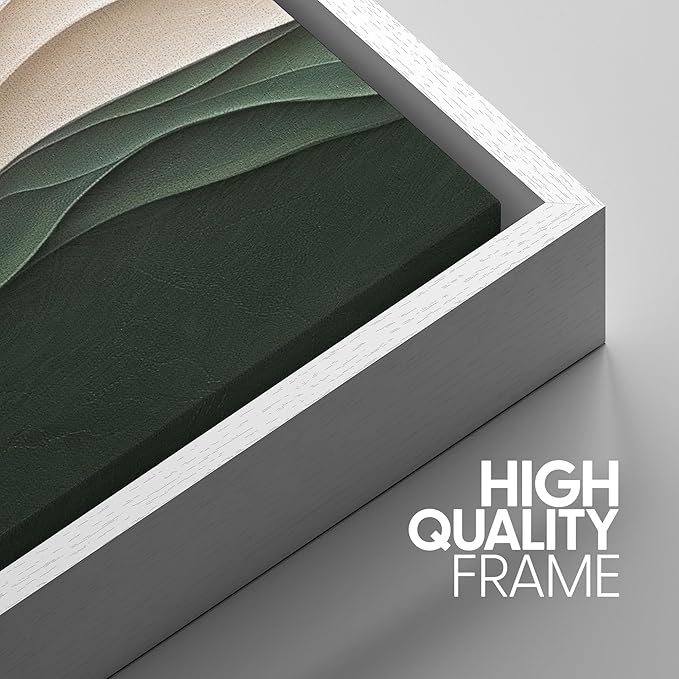 SIGNWIN Framed Canvas Print Wall Art Set Textured Paper Cut Landscape Beige and Green Minimalist Illustrations Modern Art Rustic Scenic Relax/Calm for Living Room, Bedroom, Office - 24"x36"x3 White