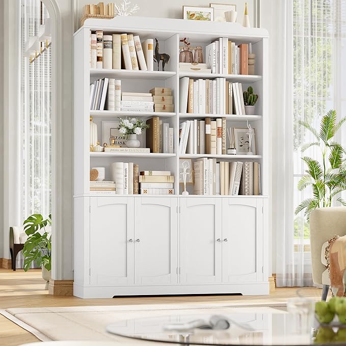 FACBOTALL 73.1" Tall Bookcase and Bookshelf, Wide Bookshelfs with Doors and Adjustable Shelves, 6 Tier Large Bookshelf with Storage, Tall Storage Cabinet for Living Room, Home Office, White