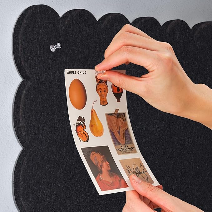 Scalloped Bulletin Board, 36 x 24 Inches Felt Pin Board - Decorative Cork Alternative for Wall, 3' x 2' Foldable Picture Self-Adhesive Vision Prayer Board with 20 Pushpins - Black