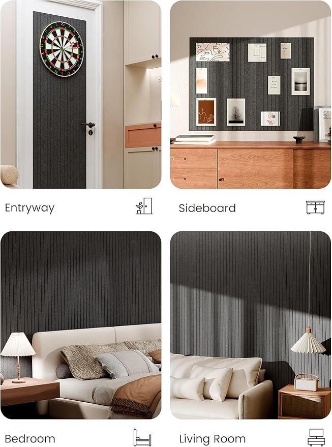 Bumusty Large Cork Board Alternative-48 x 36" Felt Bulletin Board Tiles, with 30 Pushpins, 70 Adhesive Tabs, 12-Pack Slat Wall Paneling, Cork Boards for Office Push Pin Board Felt Board-Charcoal Gray