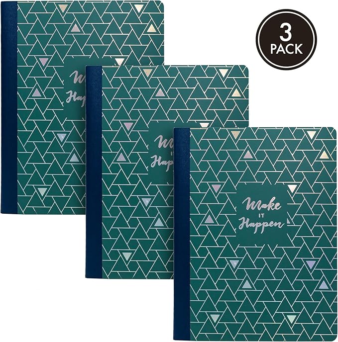 Pukka Pad, Composition Notebooks - 3 Pack of Journals Featuring 140 Pages of College Ruled 80GSM Paper with Sturdy Cover Stock - 9.75 x 7.5in - Green - Glee