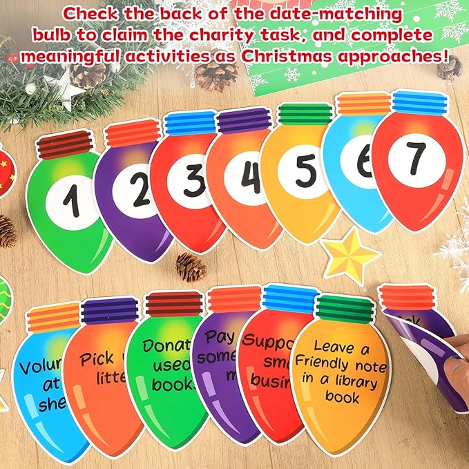 Christmas Bulletin Board Set Christmas Kindness Classroom Decoration Xmas Countdown Bulletin Board Winter Xmas Star Colorful Light Bulb Cutouts for Holiday Classroom Home School Chalkboard Wall Decor