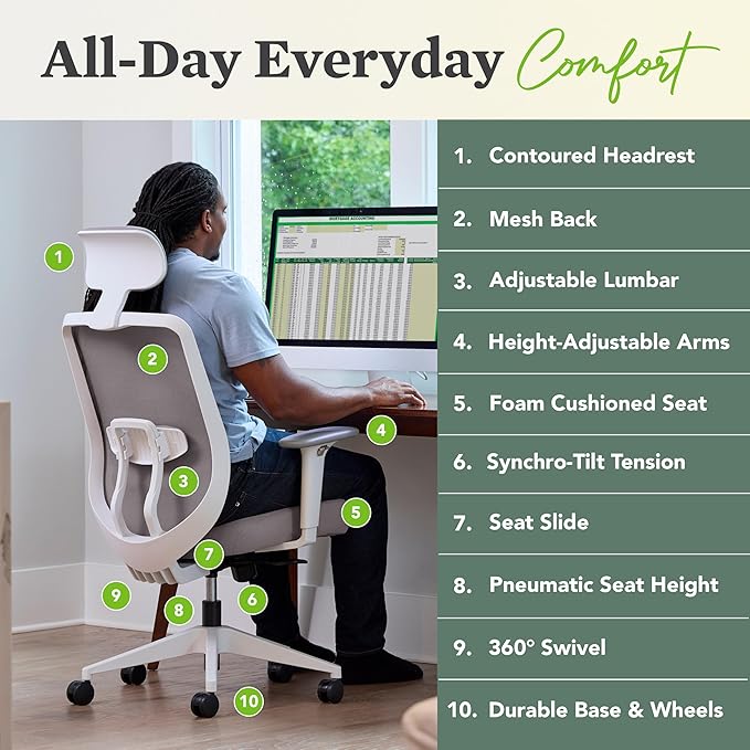 HON Altern Ergonomic Office Chair with Headrest, Arms, Wheels, Foam Cushion Seat, Mid Back Home Office Desk Chair Comfy, Gaming Chair, Height Adjustable Arms, Synchro-Tilt, Black Frame, Ruby