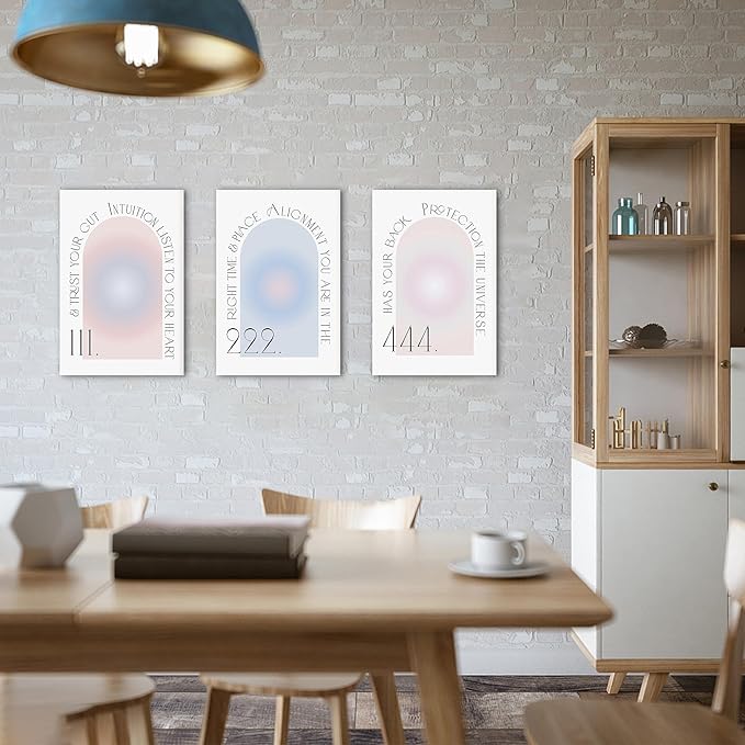 Colorful Gradient Aura Angel Numbers Poster Canvas Print Artwork Room Decor for Bedroom Aesthetic, 3 Piece Framed Inspirational Minimalist Art Paintings Decor for Bedroom Office 16"x24" x 3 Pcs