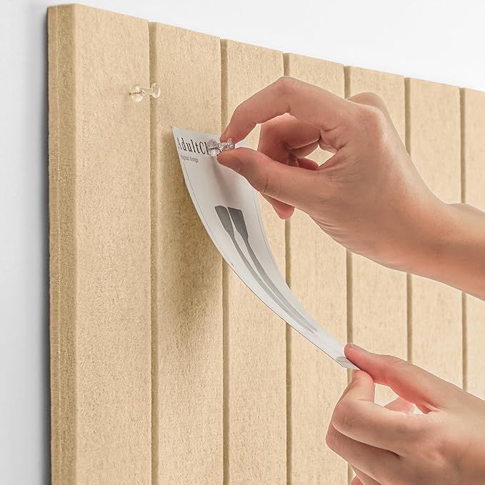 Bulletin Board, 24 x 18 inches Felt Board Decorative Pin Board, 4' x 3' Cork Board Alternative for Wall, Foldable Photo Board with 20 Pushpins - Beige Brown Stripes