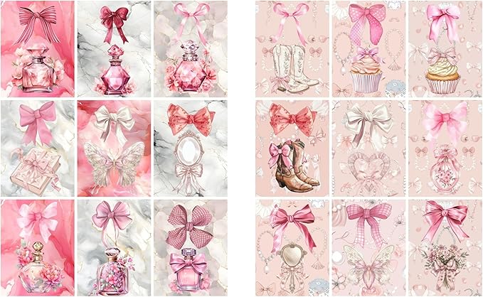 Generic Paper Moon Media: Pink Coquette Tags Scrapbook and Junk Journal Tags 8.5 x 11, 6 Sheets for Journals, Scrabpooking, Decoupage, Card Making etc., Collage Sheet Bundle, Single Sided Prints