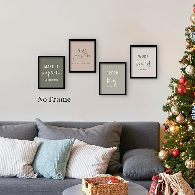 QLMX Office Inspirational Wall Art Prints Set of 4, Boho Motivational Make It Happen Stay Postive Prints Wall Decor for Office, Positive Quotes Poster for Home 8”x10” Unframed