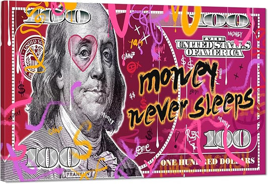 100 Dollars Bill Money Poster, Colorful Abstract Money Wall Art Canvas Prints Inspiring Office Wall Decor Modern Pop Art Entrepreneur Motivational Cash Poster Home Decor, Ready to hang 28"W X 44"H