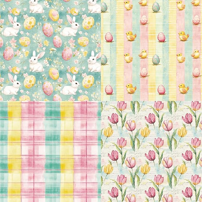 24 Sheets Easter Cardstock Watercolor Egg Rabbit Pattern Scrapbook Paper Pad 6 x 6 Single-Sided for Junk Journal Card Making Origami Handmade DIY Gifts Decor - 12 Designs