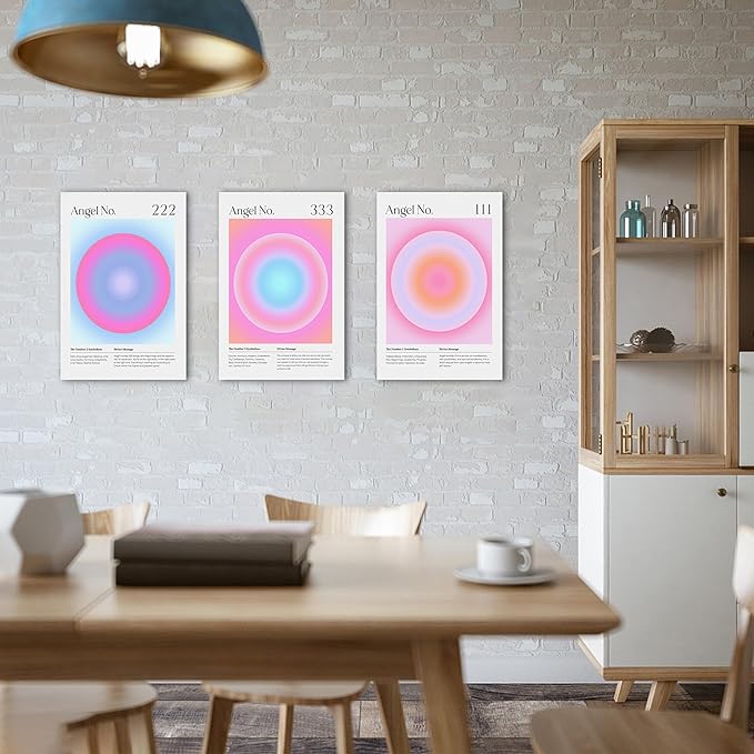 Colorful Gradient Aura Angel Numbers Poster Canvas Print Artwork Room Decor for Bedroom Aesthetic, 3 Piece Framed Inspirational Minimalist Art Paintings Decor for Bedroom Office 16"x24" x 3 Pcs