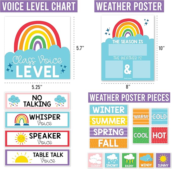 Hadley Designs Classroom Calendar Set Bulletin Board Decorations - Colorful School Calendar for Classroom Decor, Kindergarten Preschool Elementary Teacher Must Haves, Homeschool & Daycare Essentials