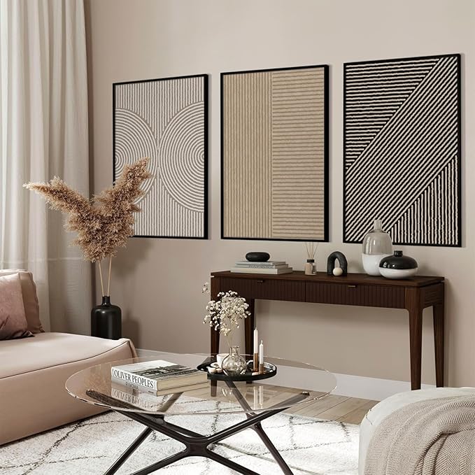 Boho Modern Wall Art Pictures Neutral Abstract Canvas Wall Decor Minimalist Line Wall Art Beige Brown Black Poster Mid Century Painting Artwork for Living Room Bedroom 12x16 Inch Unframed Set of 3