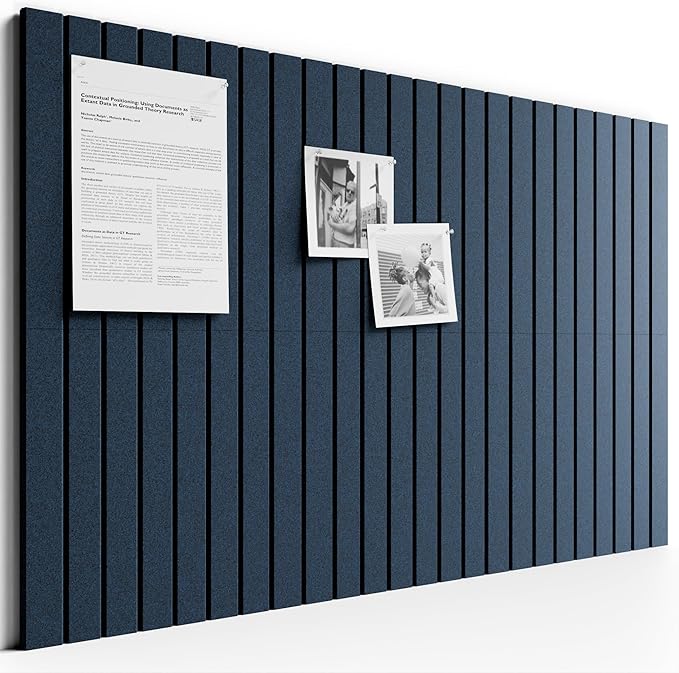 Bumusty Large Cork Board Alternative-36 x 24" Felt Bulletin Board Tiles, with 30 Pushpins, 40 Adhesive Tabs, 6-Pack Slat Wall Paneling, Cork Boards for Office Push Pin Board Felt Board-Carbon Blue