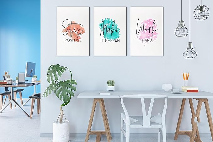SHMAO Office Canvas Wall Art Motivational Wall Decor, 3 Piece Stay Work Make Print Pictures for Office Wall Decor Women Inspirational Framed Artwork Home Office Decor 16”x24”x3 Panels