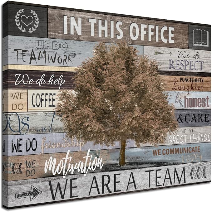 Vintage Office Artwork Wall Decor In This Office Motivational Posters Brown Maple Tree Picture Print on Canvas Inspiring Wall Art for Home School Decoration Framed Inspirational Gifts 16x24inch