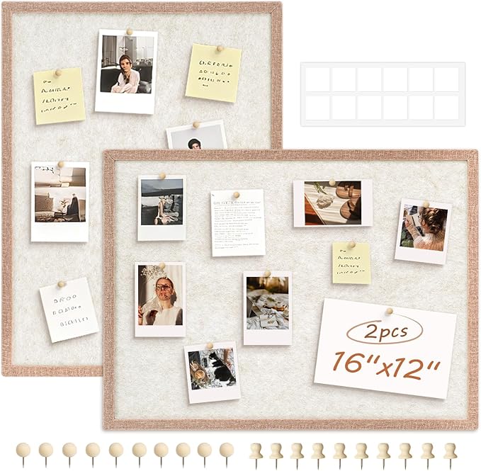 DOLLAR BOSS Felt Framed Bulletin Board 16'' x12'' 2 PCS Small Cork Boards for Walls Cute Lightweight Aesthetic Corkboard for Office Home Decor College Dorm Room Photo Display with 10 Pins, Beige