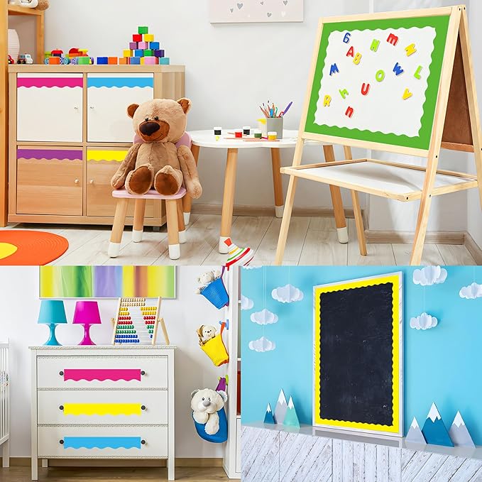 240 Ft Rainbow Bulletin Board Borders Colorful Classroom Borders Scalloped Border Trim Roll Rainbow Bulletin Board Decorations for Classroom Chalkboard Home Wall Office Decoration, 6 Rolls
