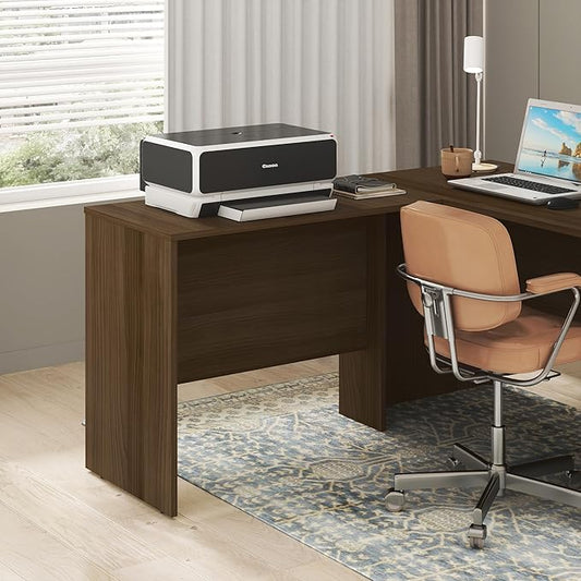 Furinno Roger Office Desk Return, 35 Inch Rectangular Desk Return for Executive Desk, Reversible Return with Cord Grommet, Scratchproof and Water-Resistant, for Home Study, Office, Modern Walnut