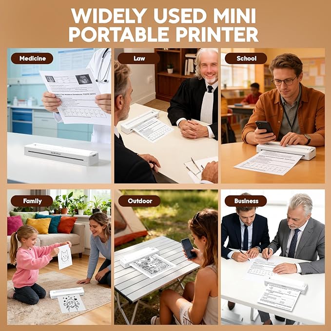 Portable Wireless Inkless Printer for Home Travel, M9 Small Bluetooth Thermal Printer Support 8.5" X 11" Letter & A4 Thermal Paper, Compatible with Phone, PC for School, Office, with 10 Paper