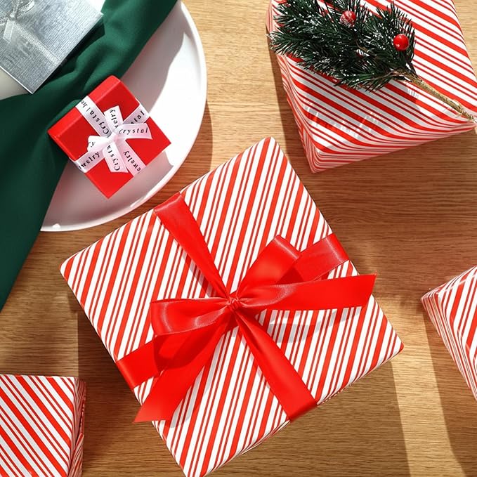 Tenceur Wrapping Paper Roll Bulletin Board Borders Paper Fade Resistant Decorative(24 Inch X 100ft,Red and White Stripes)