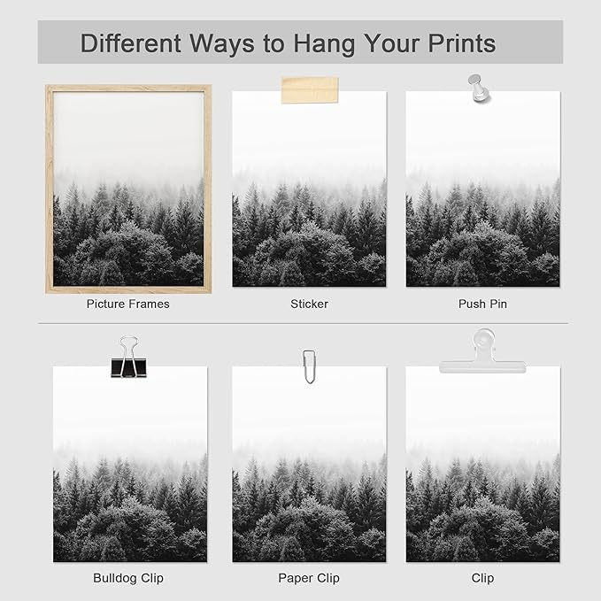 SIGNWIN Adhesive Canvas Poster Bathroom Decor, Wall Art Room Decor Multicolor for Living Room, Bedroom, Office Black & White Duotone Geometric Dark Plants Nature Abstract Shapes - 12"x16"x 8