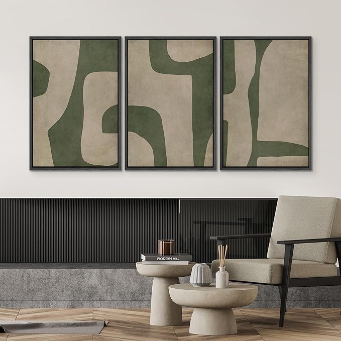 SIGNWIN Framed Canvas Print Wall Art Set Abstract Geometric Green and Beige Tones Illustrations Modern Art Decorative Boho Relax/Zen Nordic for Living Room, Bedroom, Office - 24"x36"x3 Black