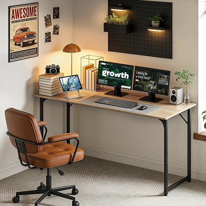 BestOffice Computer Desk,Home Office Desk, Modern Simple Style for Home Office Study Writing (Nature, 55 Inch)