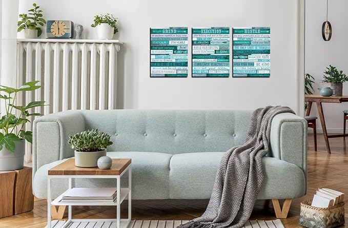 aburaeart Motivational Quotes Teal Wall-Decor - Canvas Wall Art For Living Room - 3 Piece Wall Decor Ready To Hang Size 12" x 16"