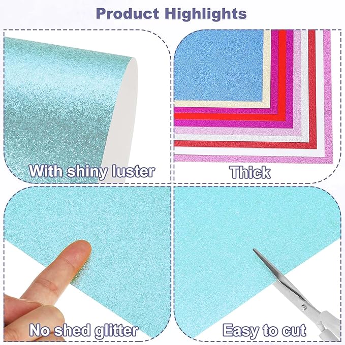 PATIKIL 40Sheets Lake Blue Glitter Cardstock, 8.3x11.7 in A4 Glitter Paper Card Stock Shiny Scrapbook 250gsm Sparkly Paper Large Shimmer for Crafts Scrapbook DIY Art Wedding Party