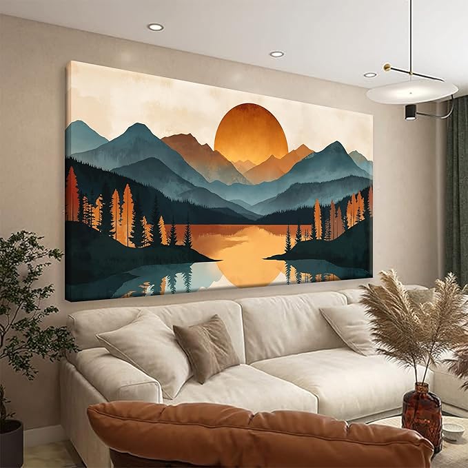 Suconvng Colorful Canvas Art Wall Decor Prints Mountain Boho Wall Art Picture For Bedroom Modern Office Home Wall Decorations Forest River Landscape Paintings Pictures Artwork Aesthetic 20 X 40 In