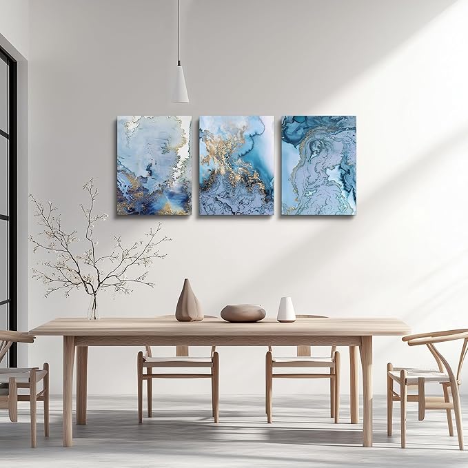 Blue Abstract Canvas Wall Art For Living Room Bedroom Wall Decor Office Pictures Watercolor Wall Paintings Bathroom Home Decoration Posters Prints Artwork 12'' X 16'' 3 Piece Set