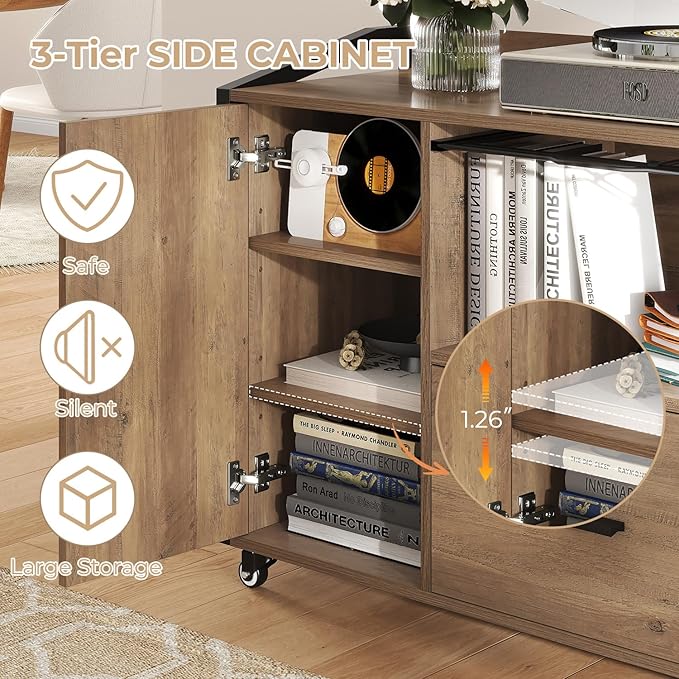 HSH Rolling File Cabinet with Lock, Mobile Lateral Filling Cabinet on Wheels, Wood Metal Printer Stand with Storage Drawer Shelf, Modern File Cabinets Fits F4 Legal for Home Office, Rustic Oak, 33Inch
