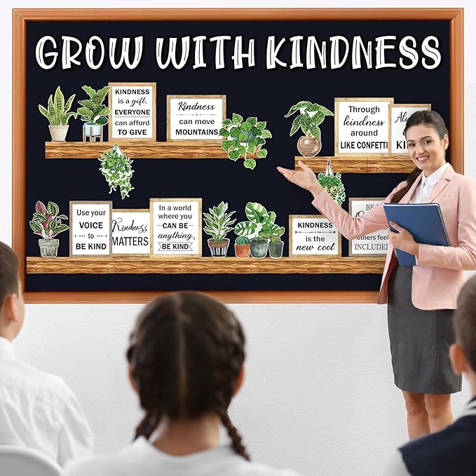 Qilery Bookshelf Bulletin Board Set Motivational Classroom Decor Reading Library Bulletin Board Set Inspirational Cutout for Back to School Classroom Decoration(Grow with Kindness)