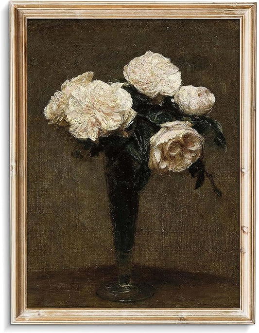 unrio Vintage Floral Wall Art Prints - Retro Moody Roses Canvas Art Decor Rustic Farmhouse Wall Decor - Antique Flower Botanical Painting Picture Aesthetic for Bedroom Bathroom Living Room Office (8" x 10"-UNFRAMED)