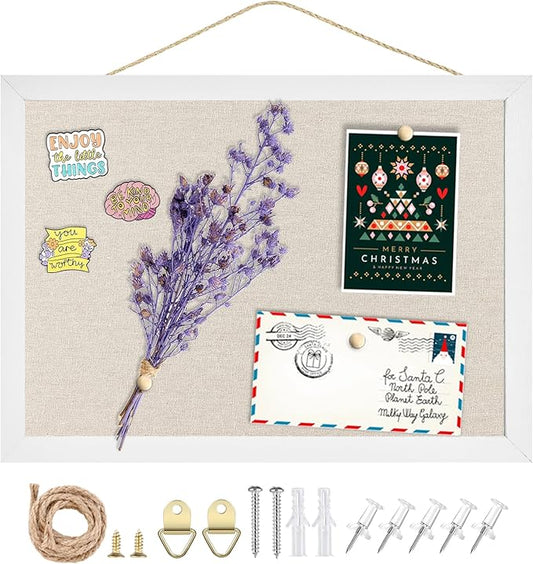 Linen Bulletin Board,Cork Board for Walls,10.2"x14.2"Small Bulletin Boards,Pin Board for Home Kitchen Office Decorative,Fabric Bulletin Board(WH-2636)