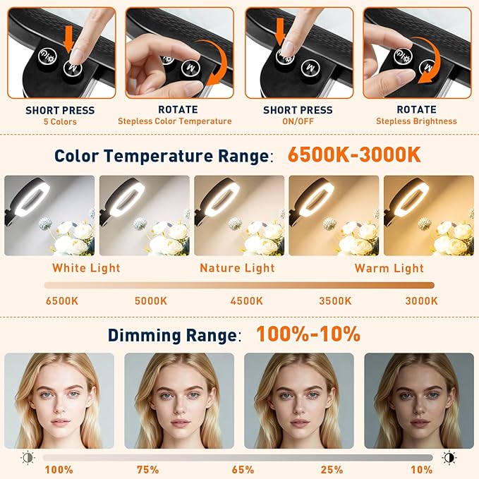 2,200 Lumens, 12X Magnifying Glass with Light and Stand, Floor Lamp with 3-Axis Rotary Head, Mag Lamp for Estheticians Facial Eyelash, Infinite Colors, LED Lighted Magnifier for Craft Painting
