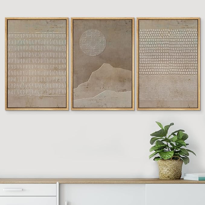 SIGNWIN Framed Canvas Print Wall Art Set Grunge Minimal Brown Polygons Graffiti & Street Art Abstract Illustrations Modern Art Decorative Nordic for Living Room, Bedroom, Office - 24"x36"x3 Natural
