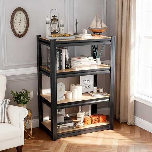 Book Shelf, 4 Tier Wooden Wide Bookcases Heavy Duty Bookshelf, Adjustable Industrial Deep Bookshelves, Tall Open Book Shelf for Living Room, Bedroom and Study Room (45.7''Hx23.6''Wx11.8''D, Black)