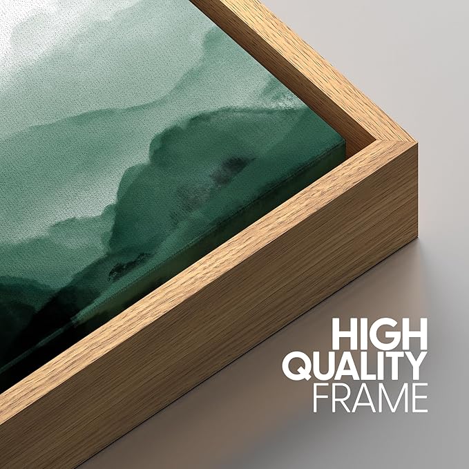 SIGNWIN Framed Canvas Print Wall Art Green Watercolor Mountains in Fog Nature Wilderness Illustrations Modern Art Rustic Scenic Relax/Calm Cool for Living Room, Bedroom, Office - 24"x36"x3 Natural