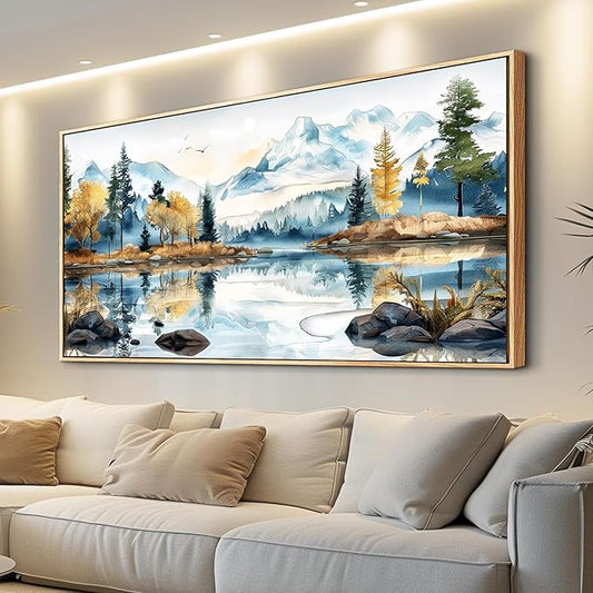 ERQINHUA Wall Art Living Room Canvas Wall Decor for Bedroom Modern Office Decoration Abstract Watercolour Painting Tree Lakeside Landscapes Wall Printed Paint Home Decor Poster Wood Framed 20x40 In