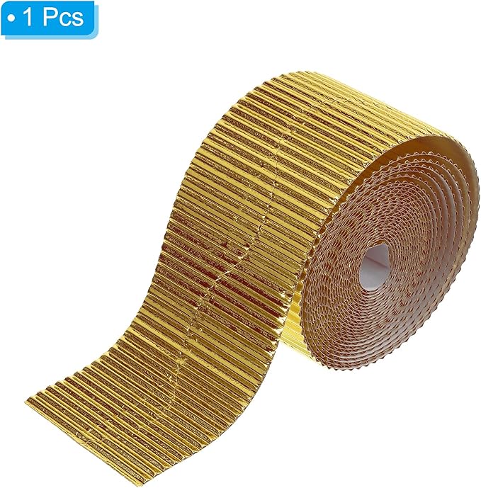 PATIKIL 3.9inch x 49.2ft Bulletin Board Border, Scalloped Trim Paper Corrugated Paper for Locker Classroom Decor Black White Cork Poster Boards, Gold