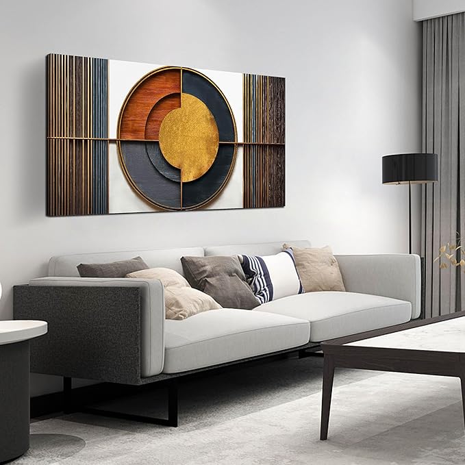 Large Canvas Wall Art for Living Room Bedroom Home Office Brown and White Wood Color Geometrical Picture Modern Canvas Prints Framed Wall Decor Size 24x48