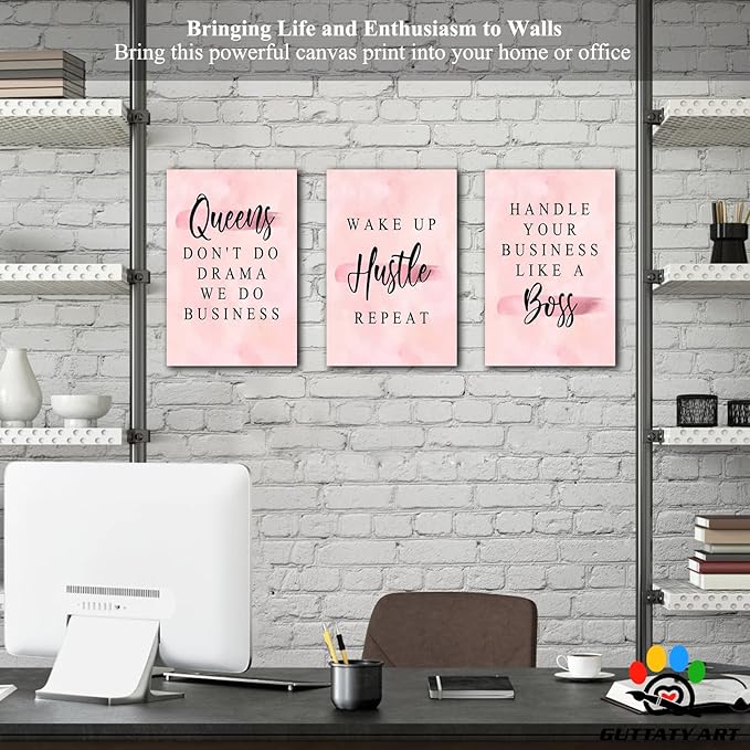 Office Wall Art-3 Panel Motivational Art, Inspirational Quotes Canvas for Home Office Wall Decor, Positive Quote Art, Entrepreneur Words Poster Frame 12'x24'x3Pcs